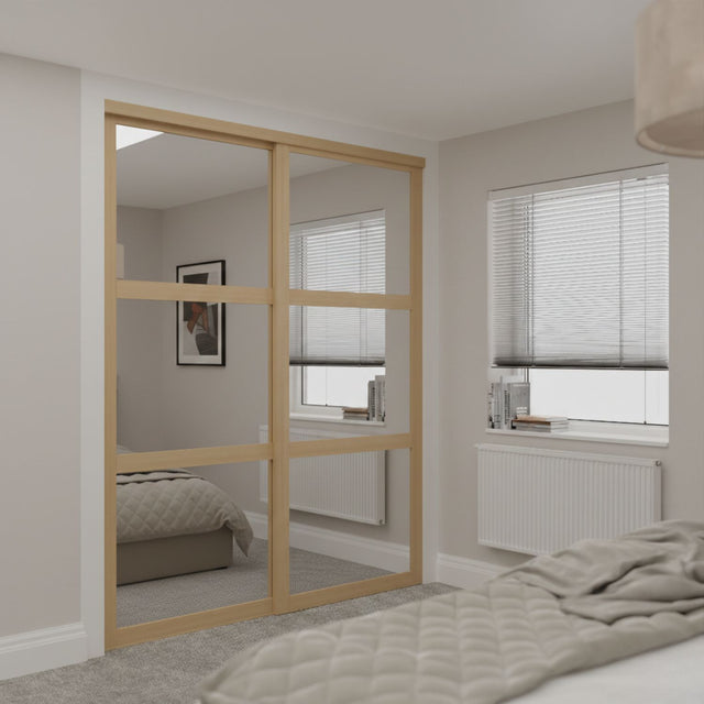 Kit de porte de placard coulissante Shaker blanc - Miroir 2 portes - Fabriqué sur mesure