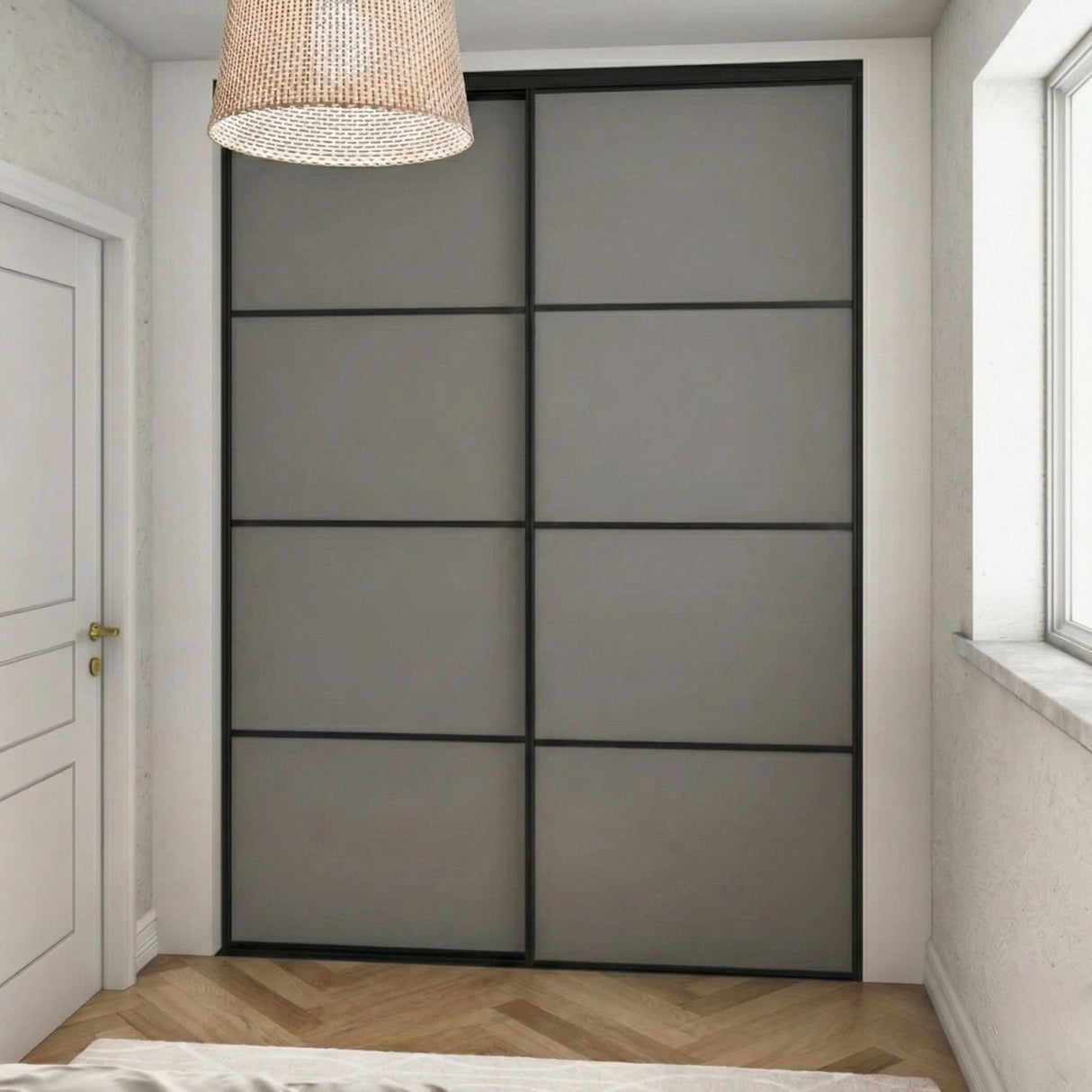 Kit de porte de garde-robe coulissante argent classique - miroir 2 portes et verre blanc pur - sur mesure