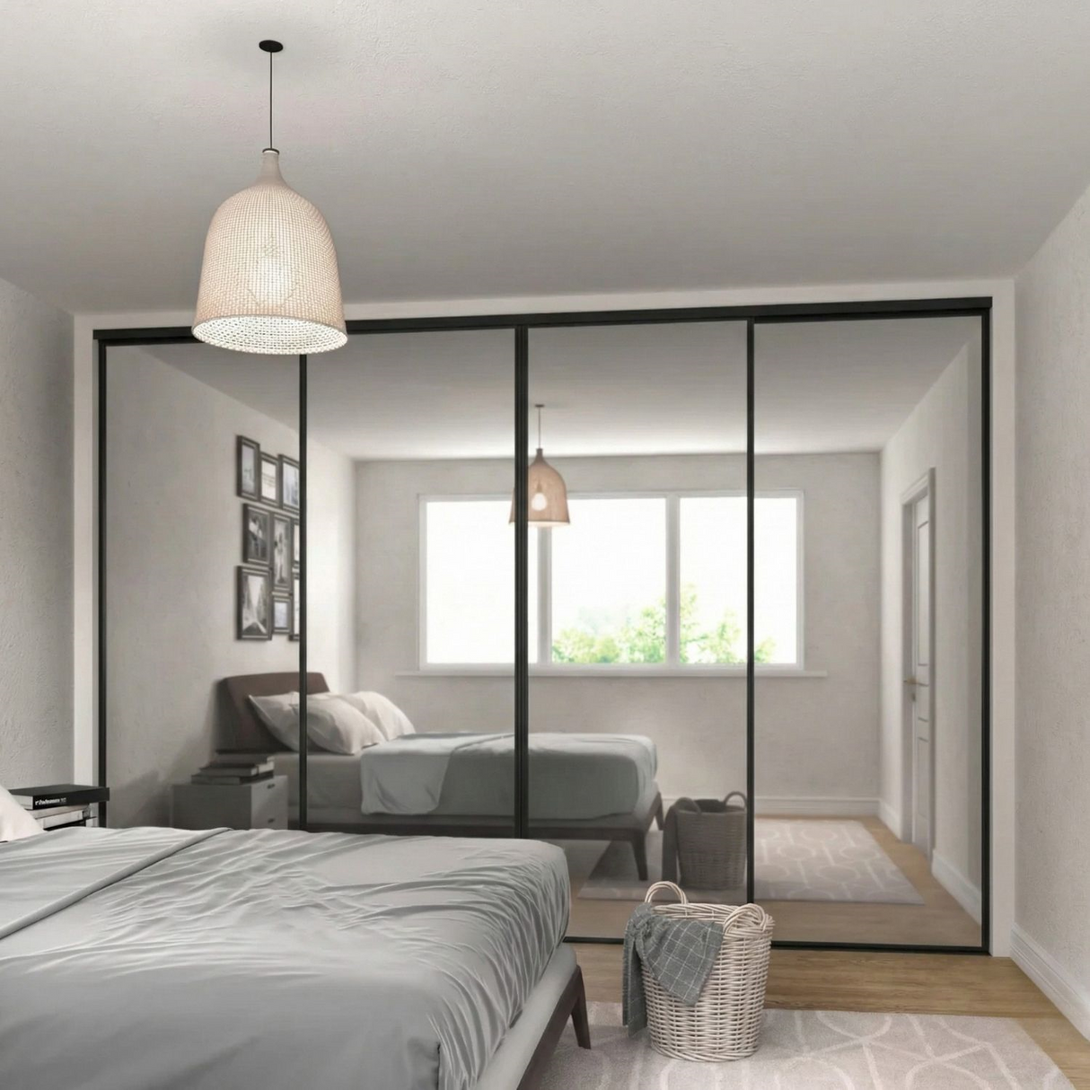 Kit de porte de garde-robe coulissante à cadre blanc classique - Miroir 4 portes - Fabriqué sur mesure