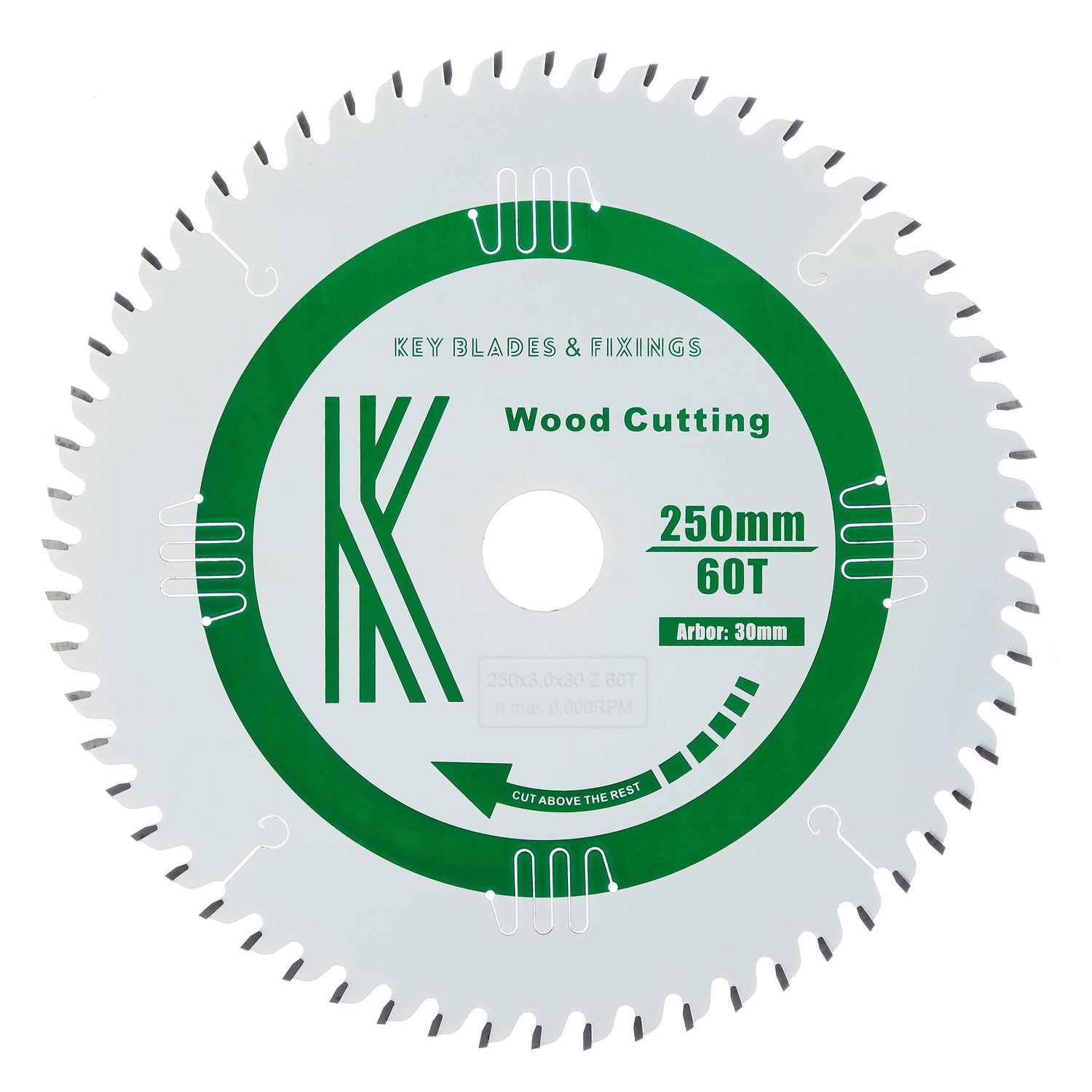 250mm x 30mm x 3.0mm 60 Tooth ATB Circular Saw Blade - 6102