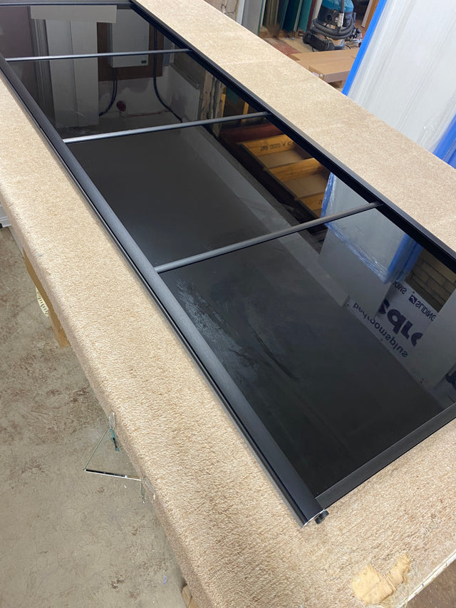 Curve Black Glass & Mirror Sliding Door Wardrobe Kit with Aluminium Frame 3 Panel