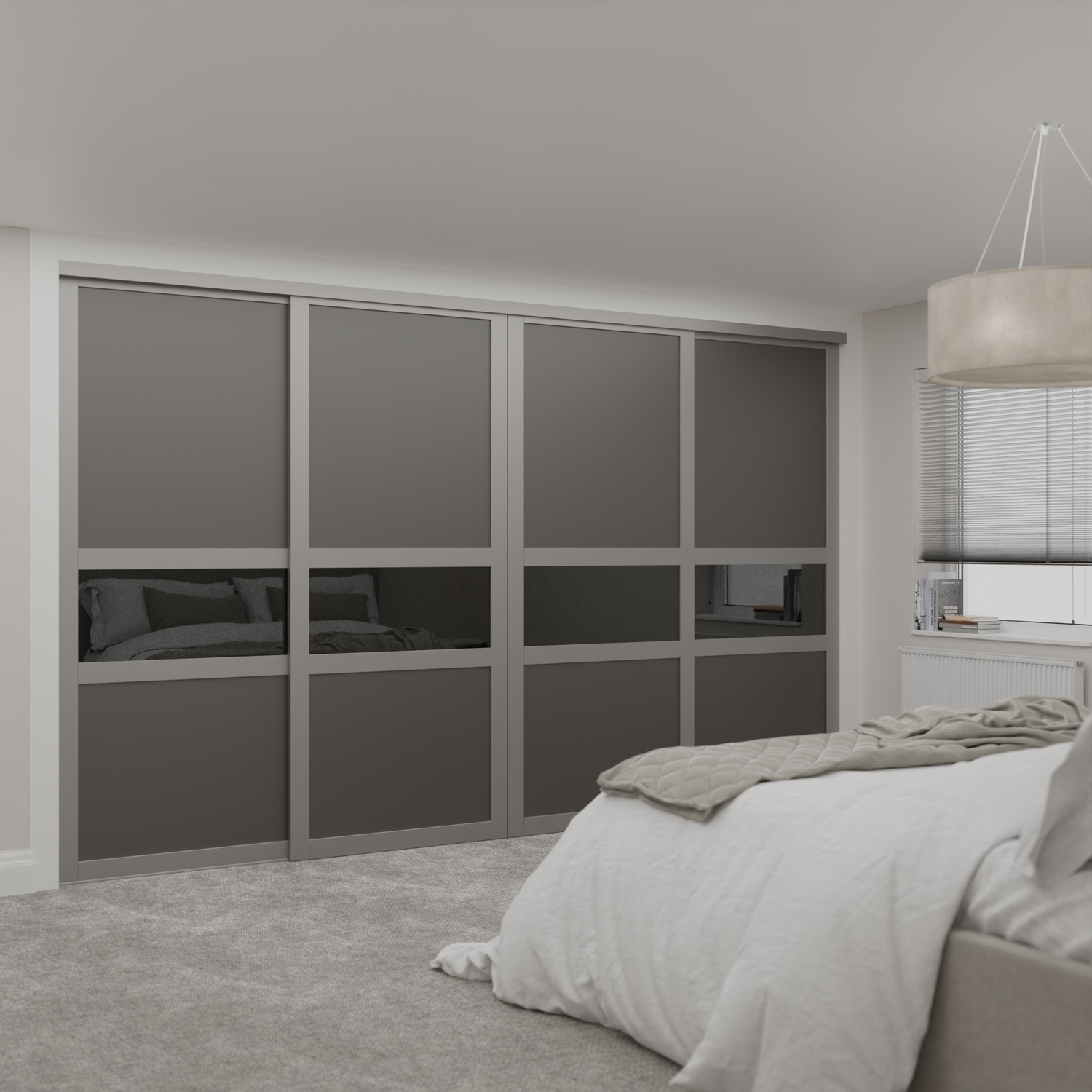 Graphite Shaker Kit de porte coulissante pour armoire - Miroir gris à 4 portes - Fabriqué sur mesure