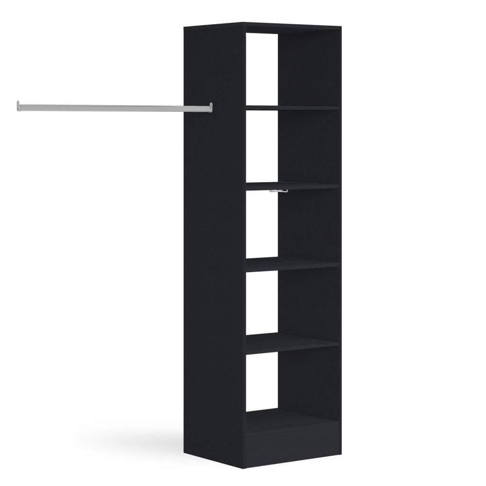 Black Wardrobe Shelving Unit with 5 Shelves and Hanging Bars - Bedrooms Plus