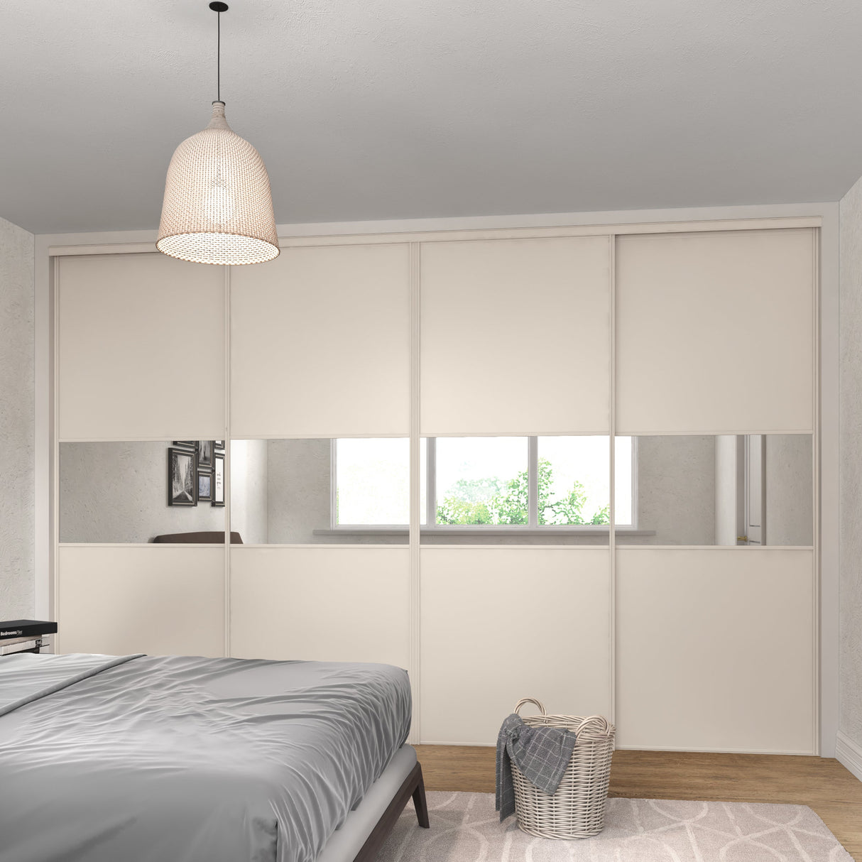 Cashmere Frame Heritage Sliding Door Wardrobe Kit - 4 Door Cashmere Wood & Mirror - Made To Measure - Bedrooms Plus