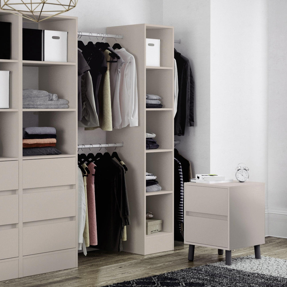 Cashmere Wardrobe Shelving Unit with 5 Shelves and Hanging Bars - Bedrooms Plus