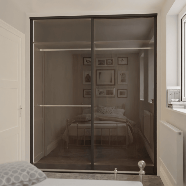 Curve Bronze Glass Sliding Door Wardrobe Kit 2 Panel with Brushed Black Frame - Bedrooms Plus