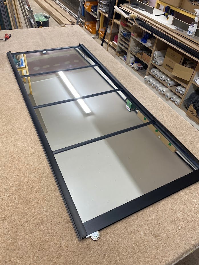 Curve Mirror Sliding Door Wardrobe Kit 4 Panel with Brushed Black Frame - Bedrooms Plus