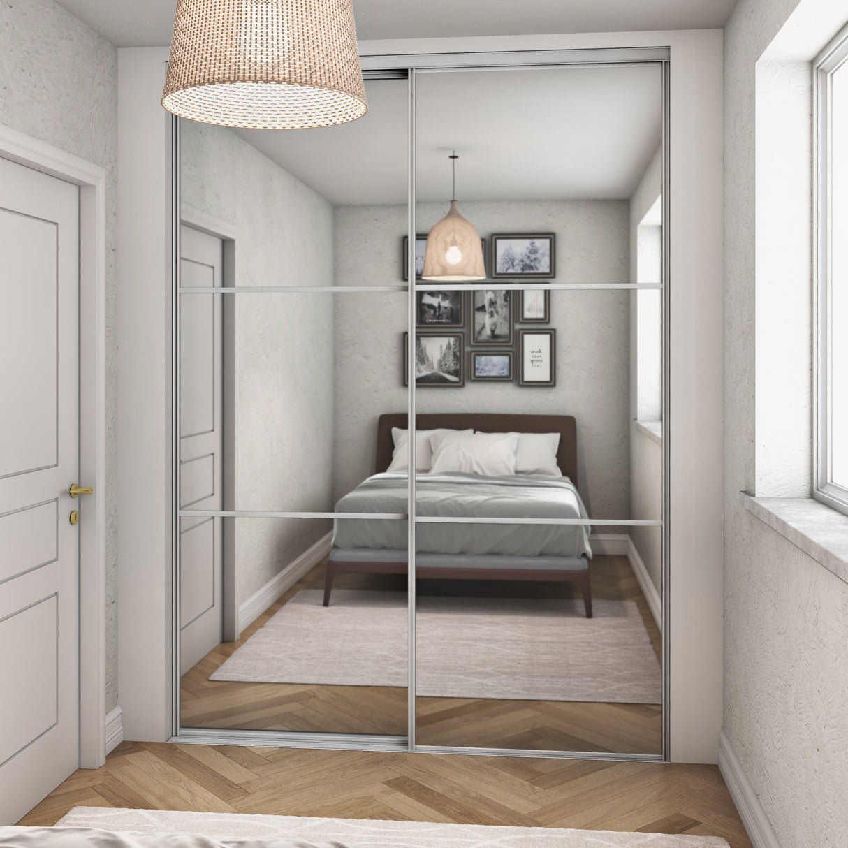 Heritage Mirror Sliding Door Wardrobe Kit 2 Panel with Silver Frame - Bedrooms Plus