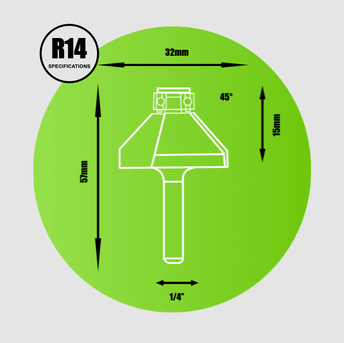 Key Blades 1/4" Chamfer Bearing Router Cutter 32mm - R14 - Bedrooms Plus