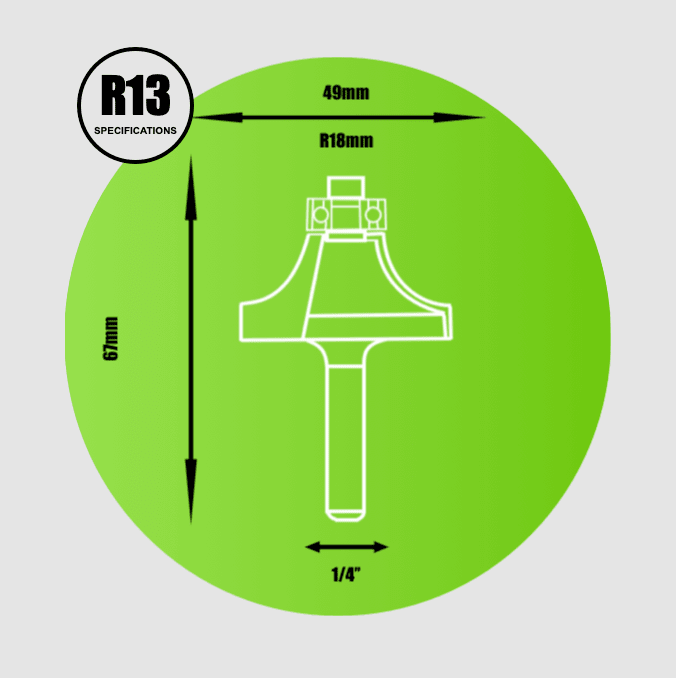 Key Blades 1/4" Rounding Over Router Cutter 18mm Radius - R13 - Bedrooms Plus