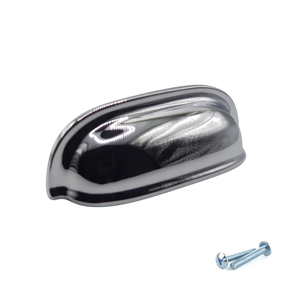 M4TEC 64mm Polished Chrome Cup Handle - High Shine Zinc Kitchen Cabinet & Drawer Pull (VG5 Series) - Bedrooms Plus