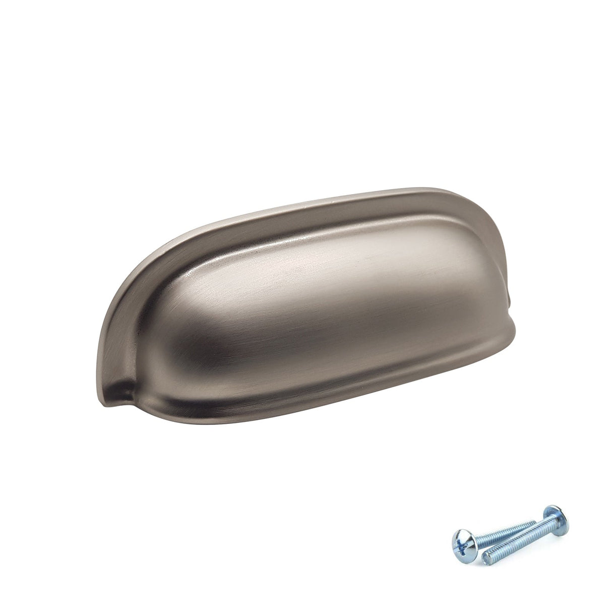 M4TEC 77mm Brushed Nickel Cup Handle - Modern Zinc Kitchen Cabinet & Drawer Pull (VG6 Series) - Bedrooms Plus
