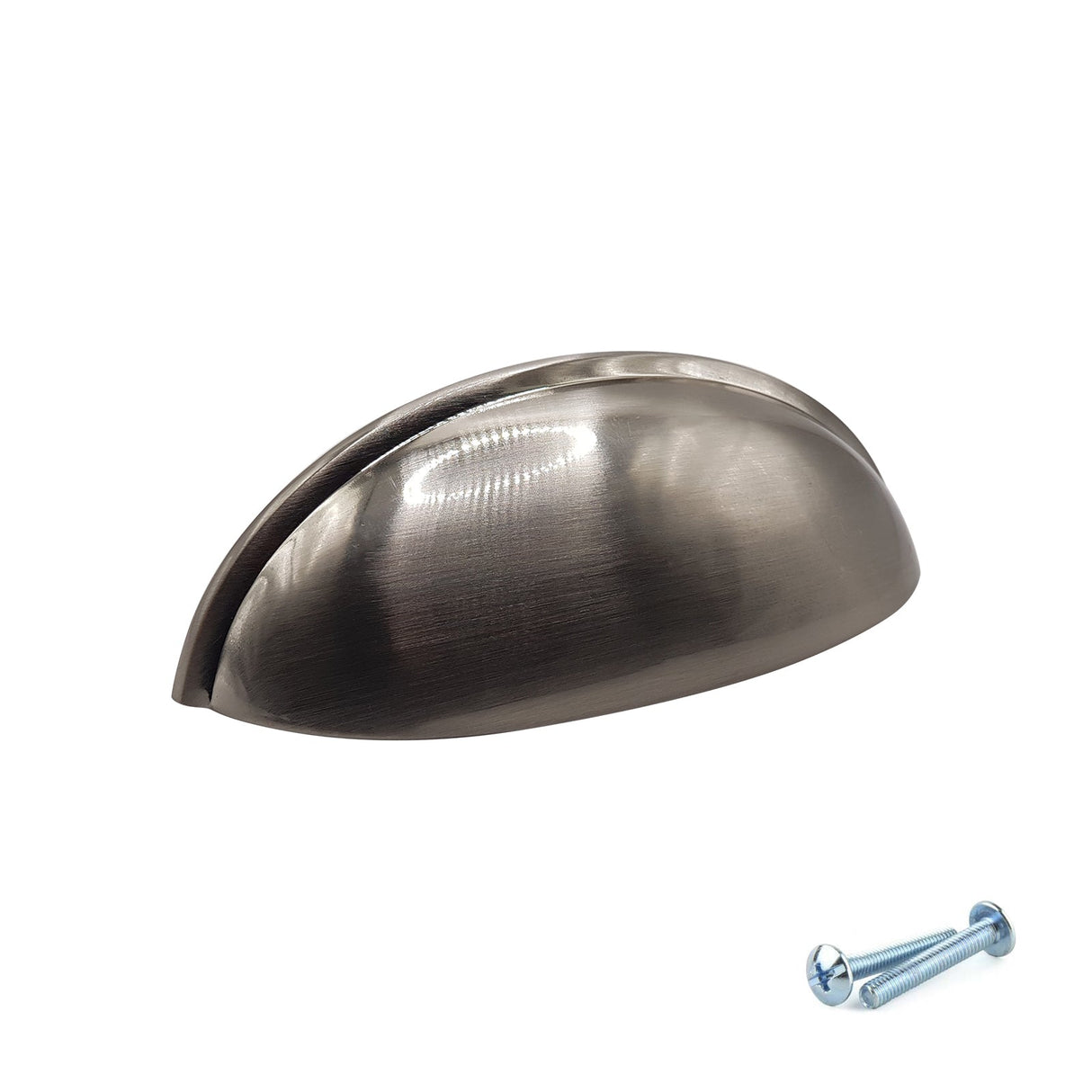 M4TEC 77mm Brushed Nickel Cup Handle - Modern Zinc Kitchen Cabinet & Drawer Pull (VG6 Series) - Bedrooms Plus