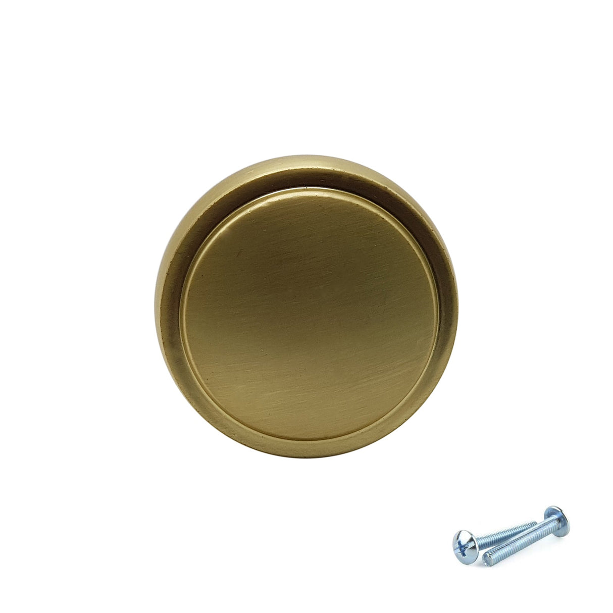 M4TEC Brushed Brass Flat Disc Knob Handle – VG7 Series (28mm Cabinet, Drawer & Cupboard Knob) - Bedrooms Plus