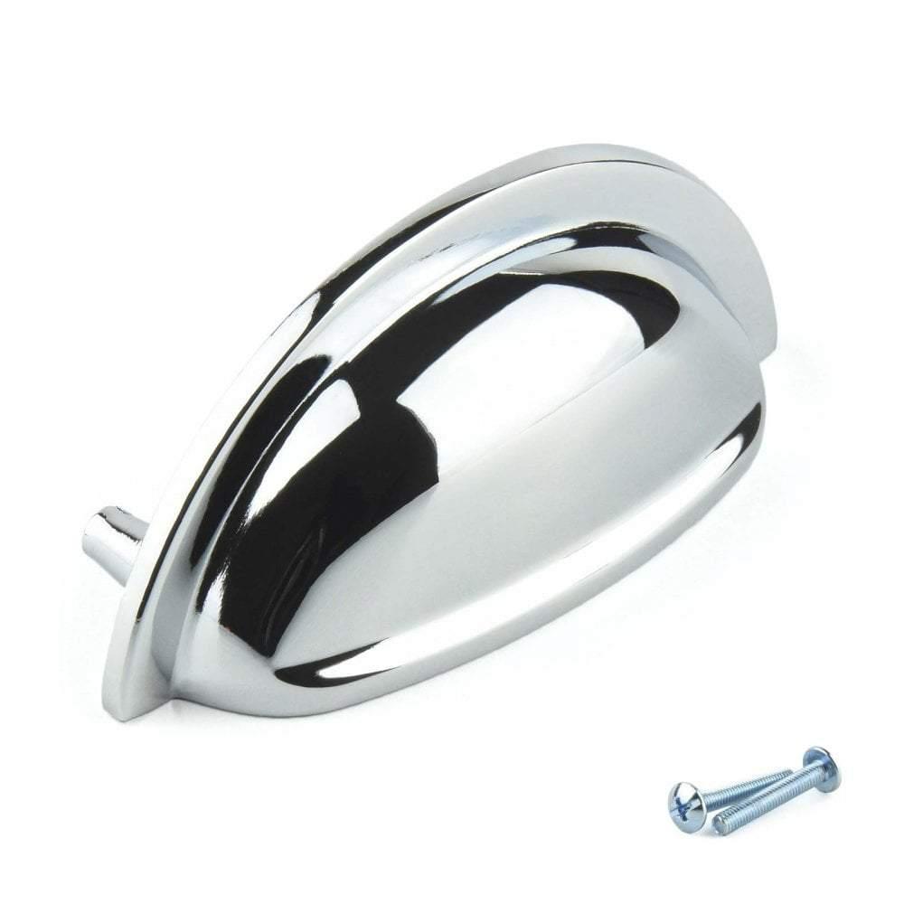 M4TEC Cromarty D8 Chrome Cup Drawer Pull Handle – Polished Cabinet & Cupboard Shell Handle (76mm Centres) - Bedrooms Plus