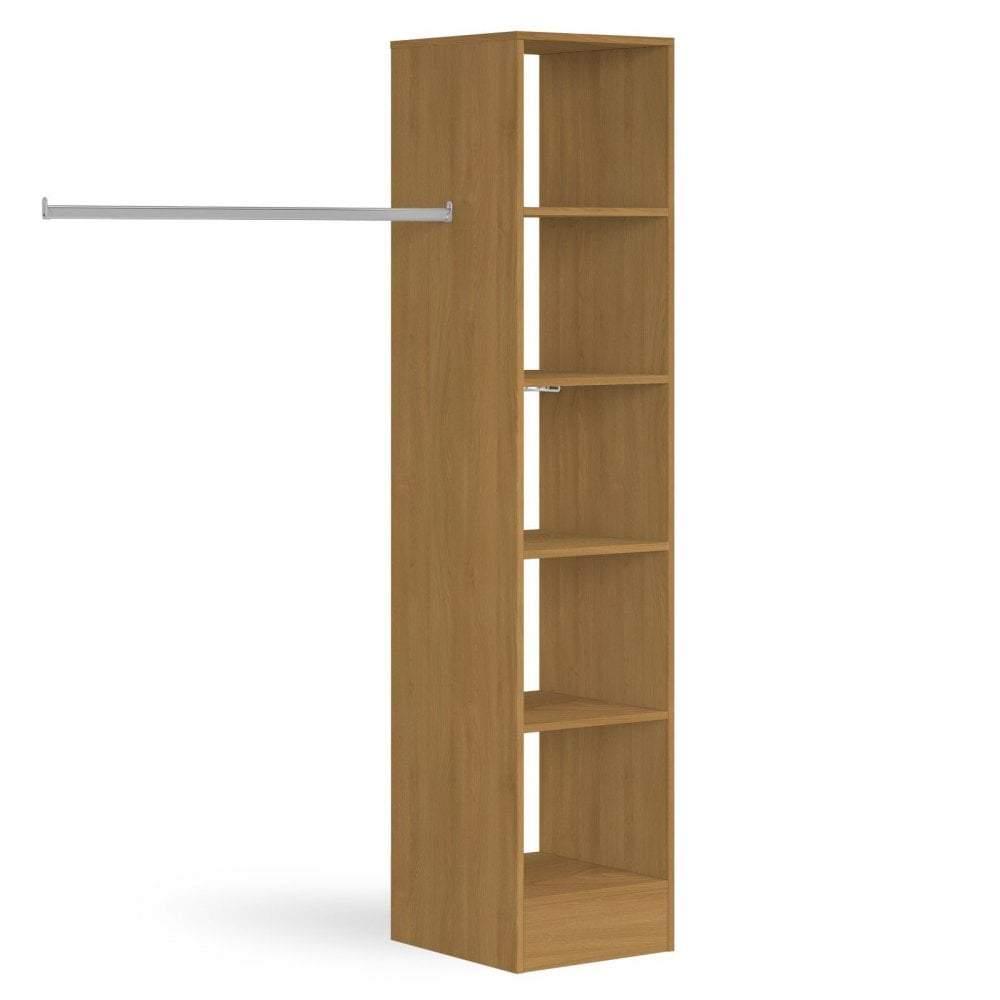 Oak Wardrobe Shelving Unit with 5 Shelves and Hanging Bars - Bedrooms Plus