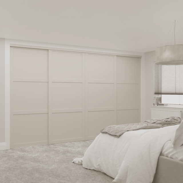 Shaker Cashmere Wood Sliding Door Wardrobe Kit 4 Panel - Bedrooms Plus