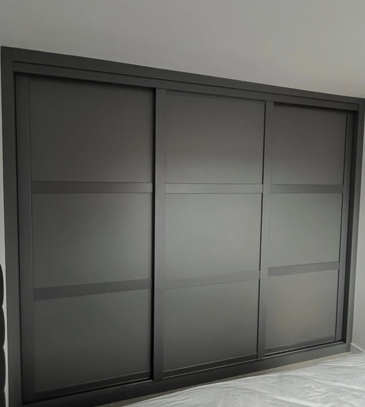Shaker Graphite Grey Wood Sliding Door Wardrobe Kit 4 Panel - Bedrooms Plus