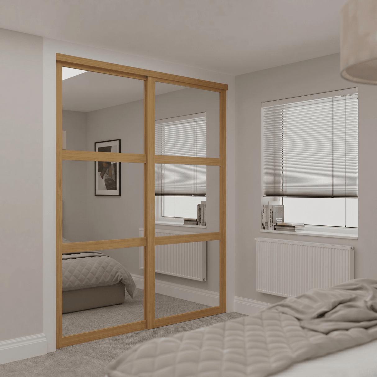 Shaker Mirror & Oak Sliding Door Wardrobe Kit 2 Doors - Bedrooms Plus