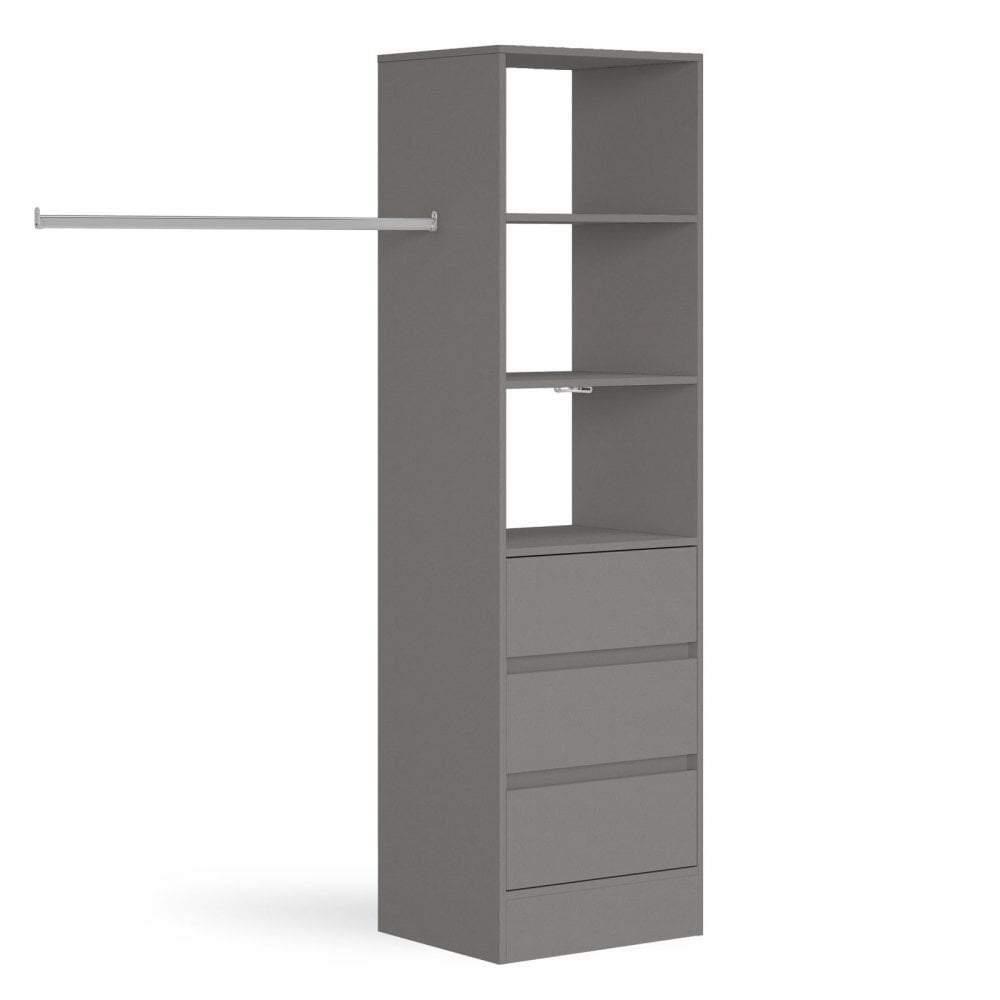 Silver 3 Drawer Wardrobe Shelving Unit with Hanging Bars - Bedrooms Plus