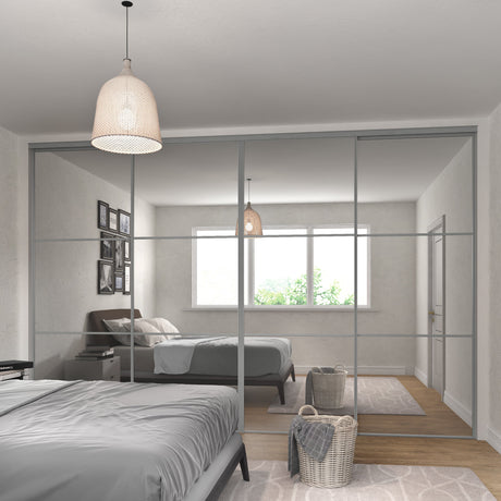 Silver Frame Heritage Sliding Door Wardrobe Kit - 4 Door 3 Panel Mirror - Made To Measure - Bedrooms Plus
