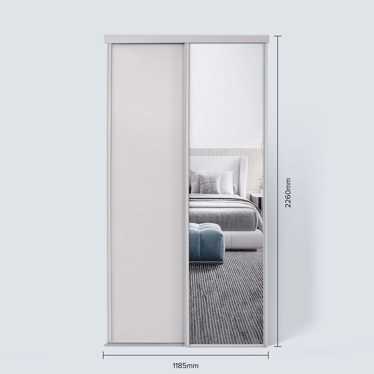 Spacepro Classic 2 Door sliding wardrobe Kit Cashmere frame 1 x Panel 1 x Mirror (w)1185mm - Bedrooms Plus