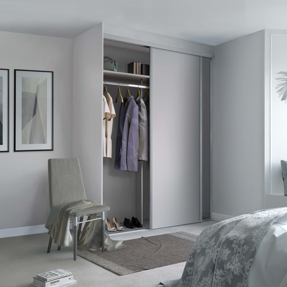 Spacepro Classic 2 Door sliding wardrobe Kit Dove Grey frame 1 x Panel 1 x Mirror (w)1185mm - Bedrooms Plus
