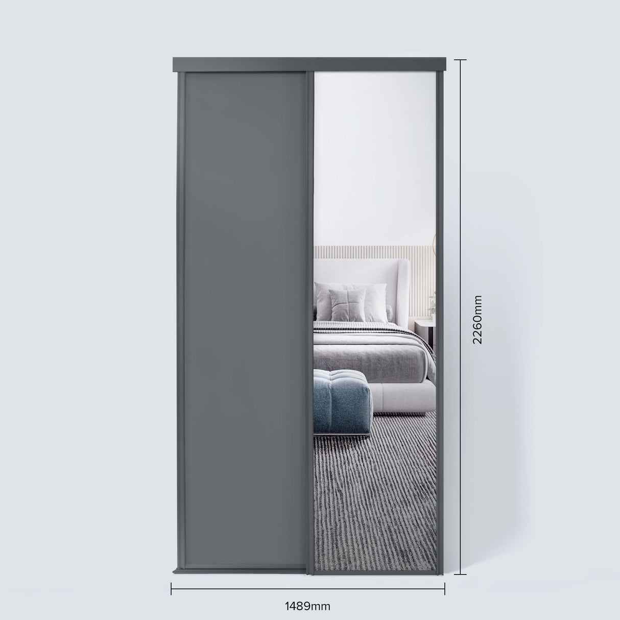Spacepro Classic 2 Door sliding wardrobe Kit Graphite frame 1 x Panel 1 x Mirror (w)1489mm - Bedrooms Plus