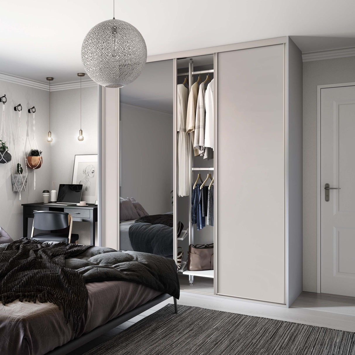 Spacepro Classic 3 Door sliding wardrobe Kit Cashmere frame 2 x Panel 1 x Mirror (w)2672mm - Bedrooms Plus