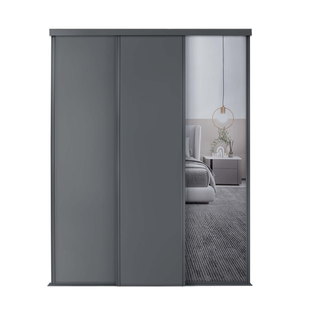 Spacepro Classic 3 Door sliding wardrobe Kit Graphite frame 2 x Panel 1 x Mirror (w)2672mm - Bedrooms Plus