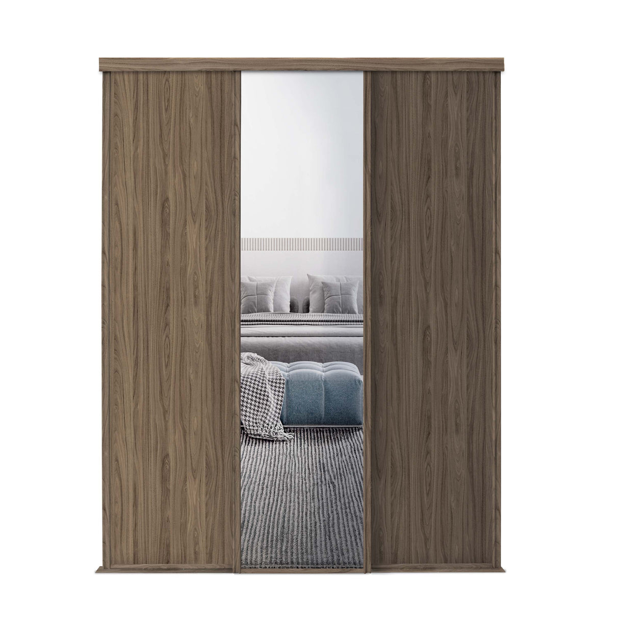 Spacepro Classic 3 Door sliding wardrobe Kit Walnut frame 2 x Panel 1 x Mirror (w)2216mm - Bedrooms Plus