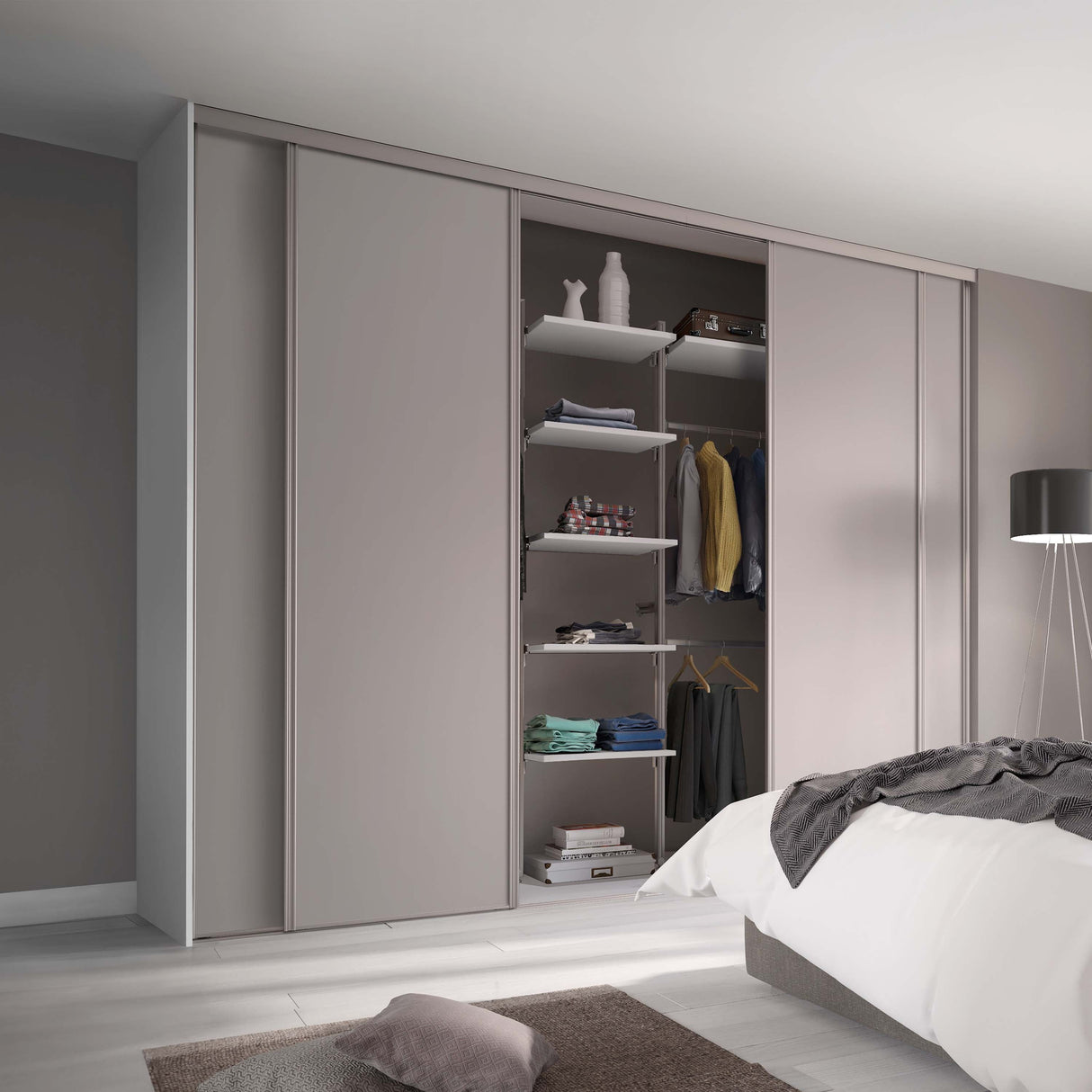 Spacepro Classic 4 Door sliding wardrobe Kit Cashmere Panel (w)2370mm - Bedrooms Plus