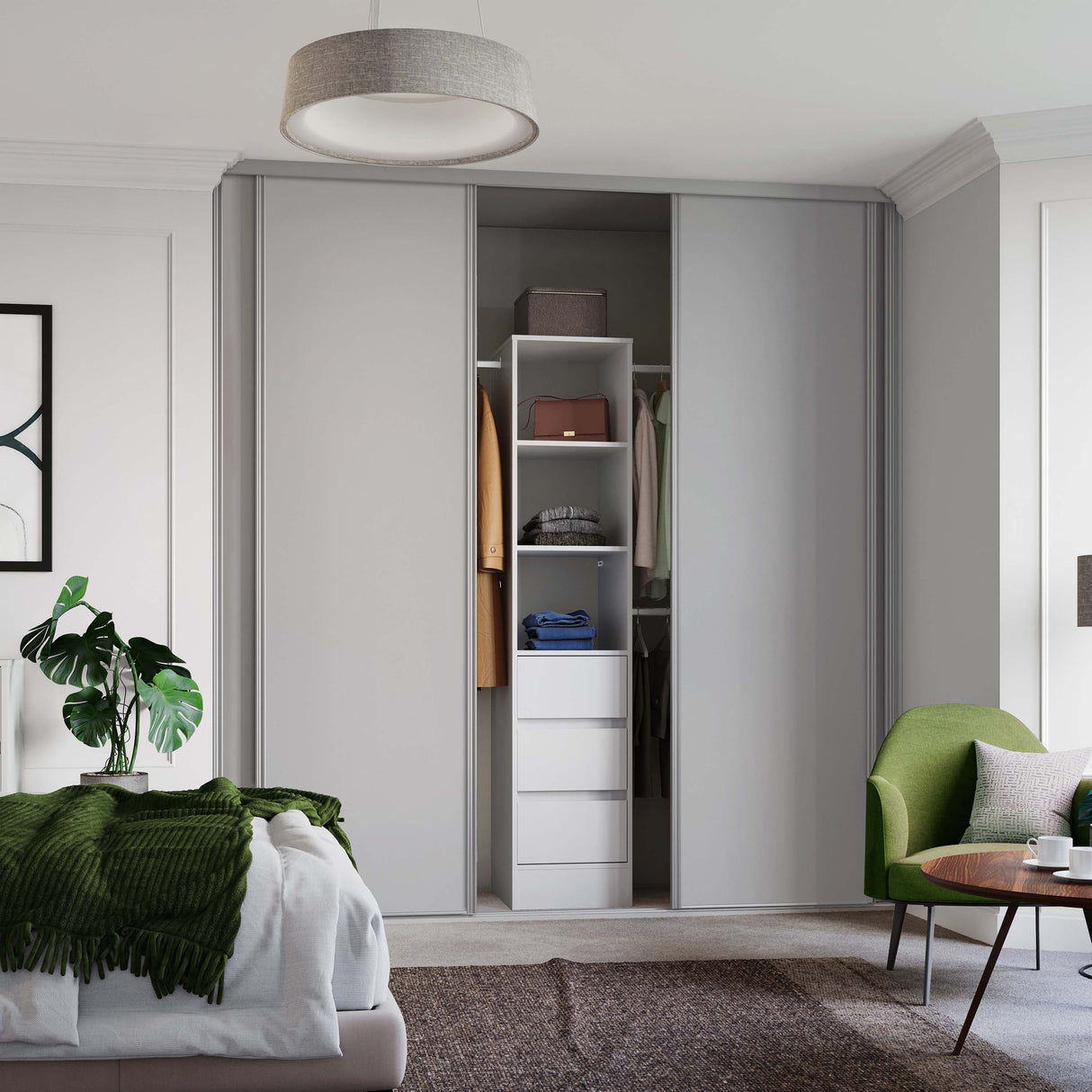 Spacepro Classic 4 Door sliding wardrobe Kit Dove Grey Panel (w)2978mm - Bedrooms Plus