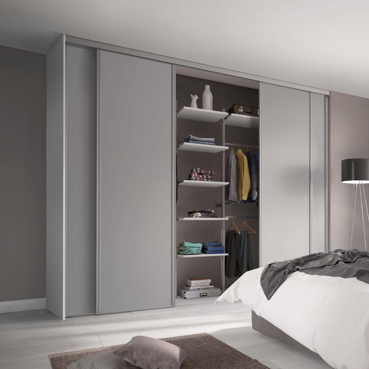 Spacepro Classic 4 Door sliding wardrobe Kit Dove Grey Panel (w)2978mm - Bedrooms Plus