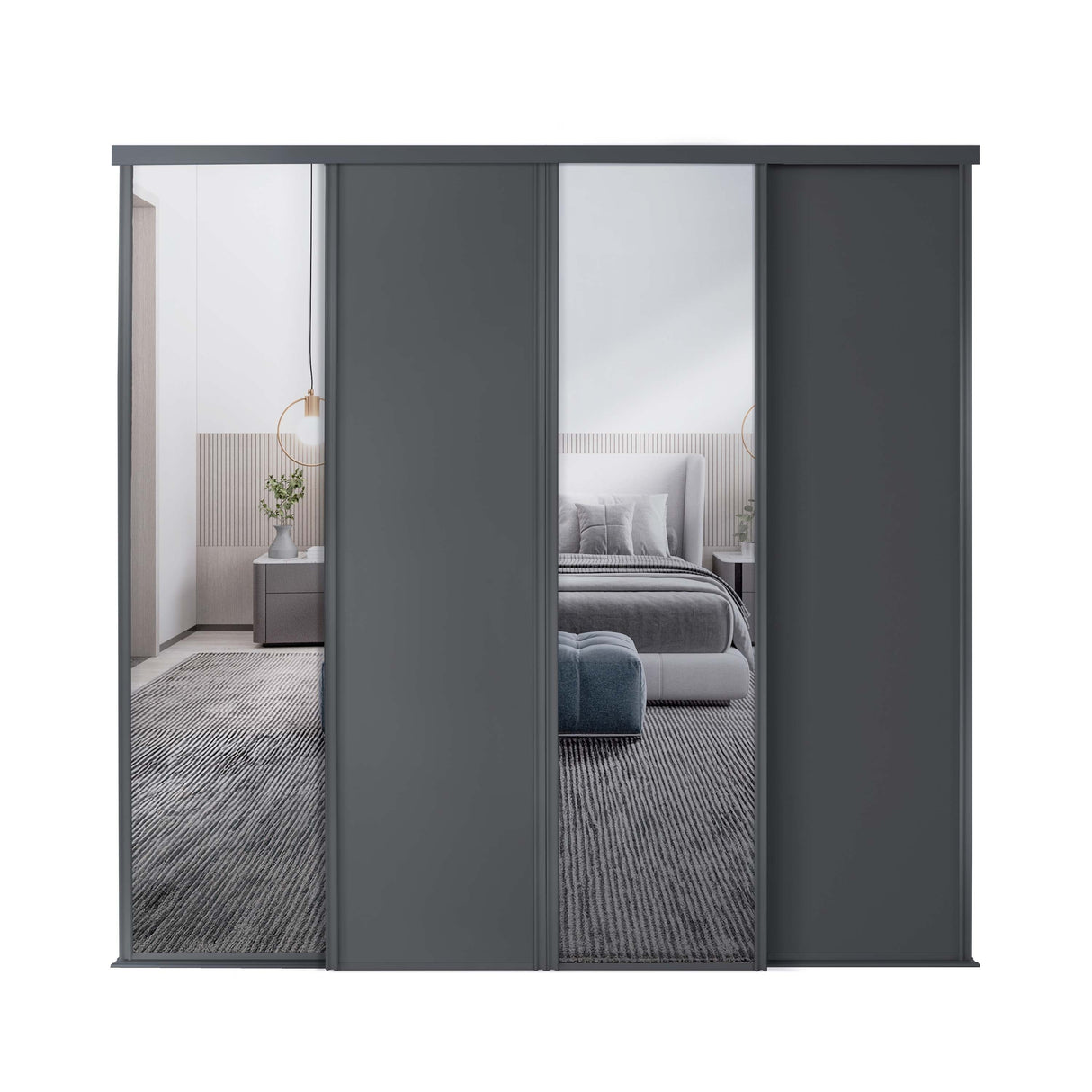 Spacepro Classic 4 Door sliding wardrobe Kit Graphite frame 2 x Panel 2 x Mirror (w)2370mm - Bedrooms Plus