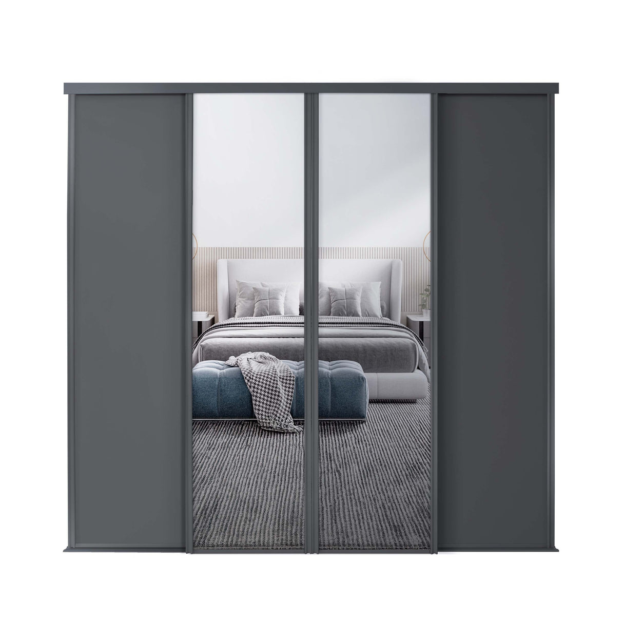 Spacepro Classic 4 Door sliding wardrobe Kit Graphite frame 2 x Panel 2 x Mirror (w)2370mm - Bedrooms Plus