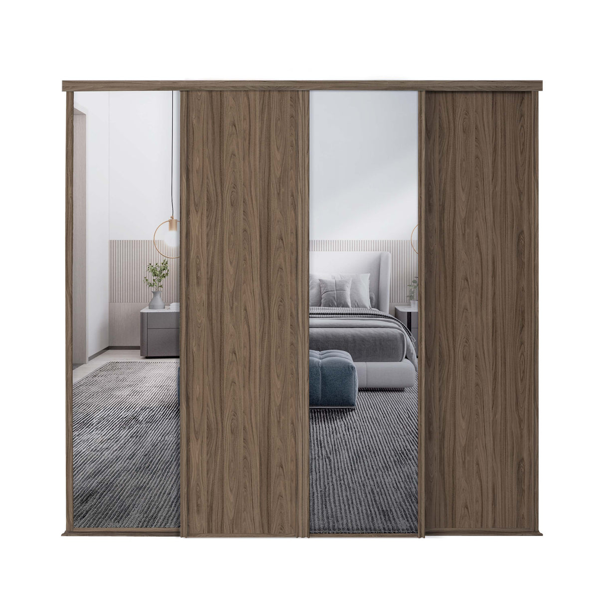 Spacepro Classic 4 Door sliding wardrobe Kit Walnut frame 2 x Panel 2 x Mirror (w)2370mm - Bedrooms Plus