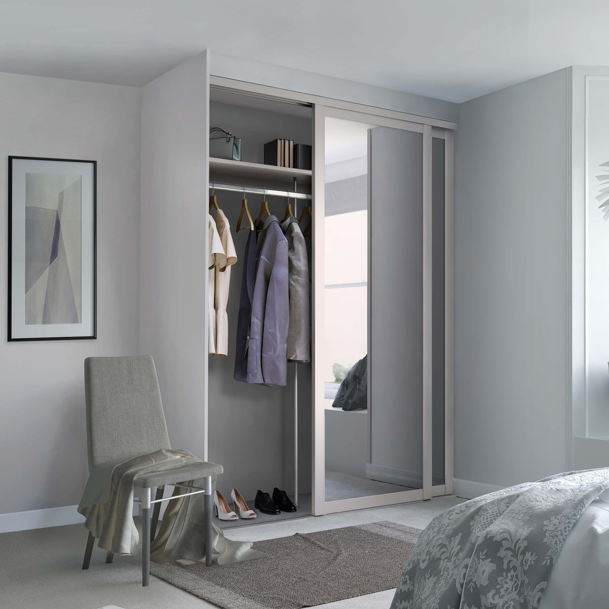 Spacepro Shaker 2 Door sliding wardrobe Kit Mirror Cashmere frame (w)1449mm - Bedrooms Plus
