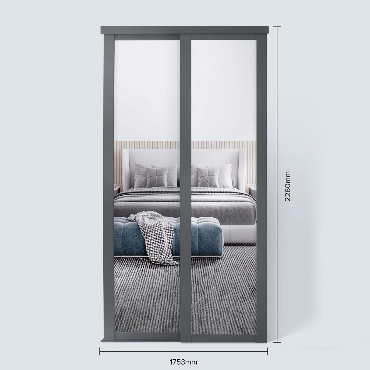 Spacepro Shaker 2 Door sliding wardrobe Kit Mirror Graphite frame (w)1753mm - Bedrooms Plus