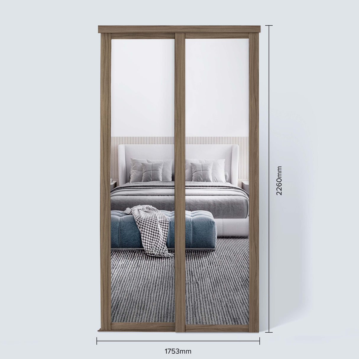 Spacepro Shaker 2 Door sliding wardrobe Kit Mirror Walnut frame (w)1753mm - Bedrooms Plus