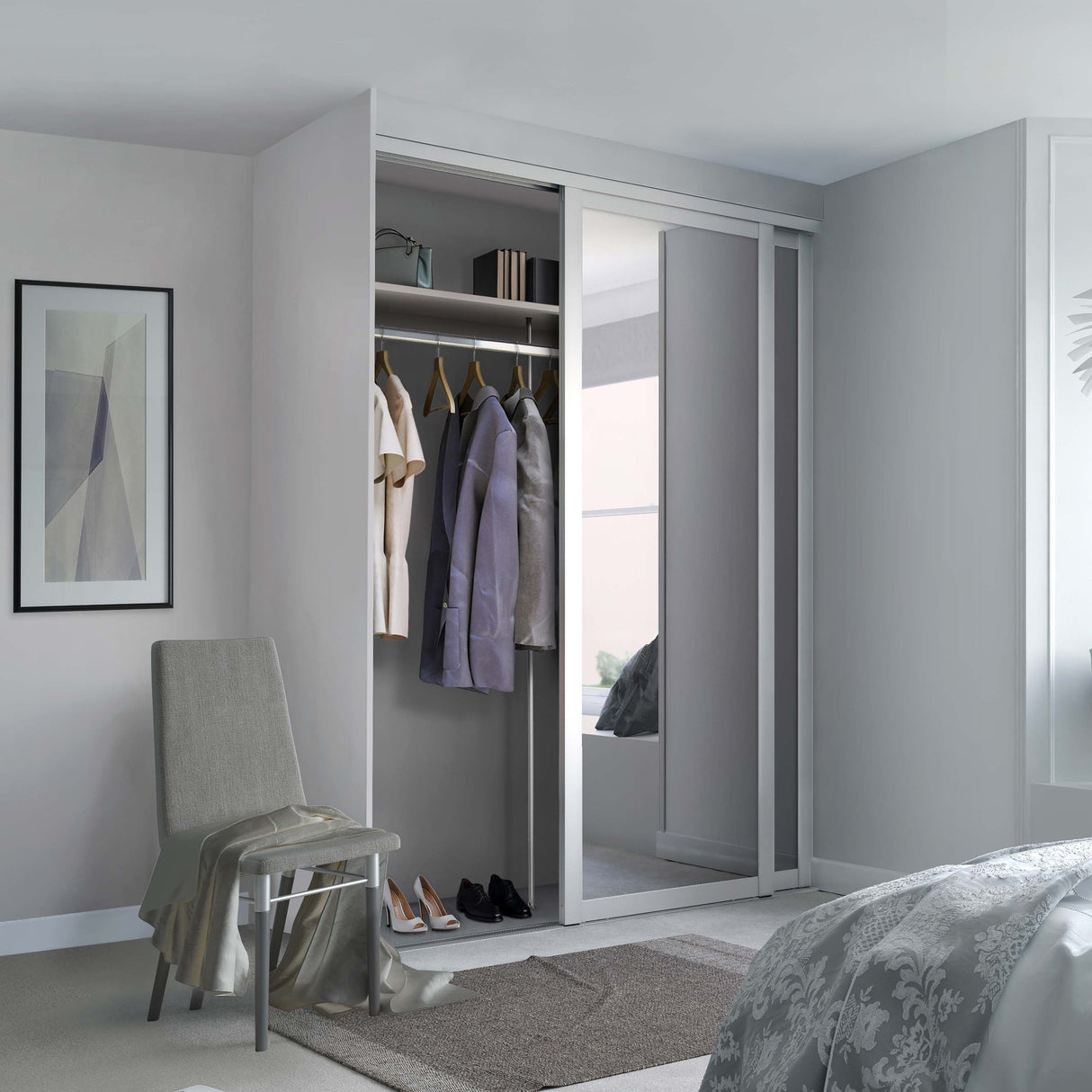 Spacepro Shaker 2 Door sliding wardrobe Kit Mirror White frame (w)1753mm - Bedrooms Plus