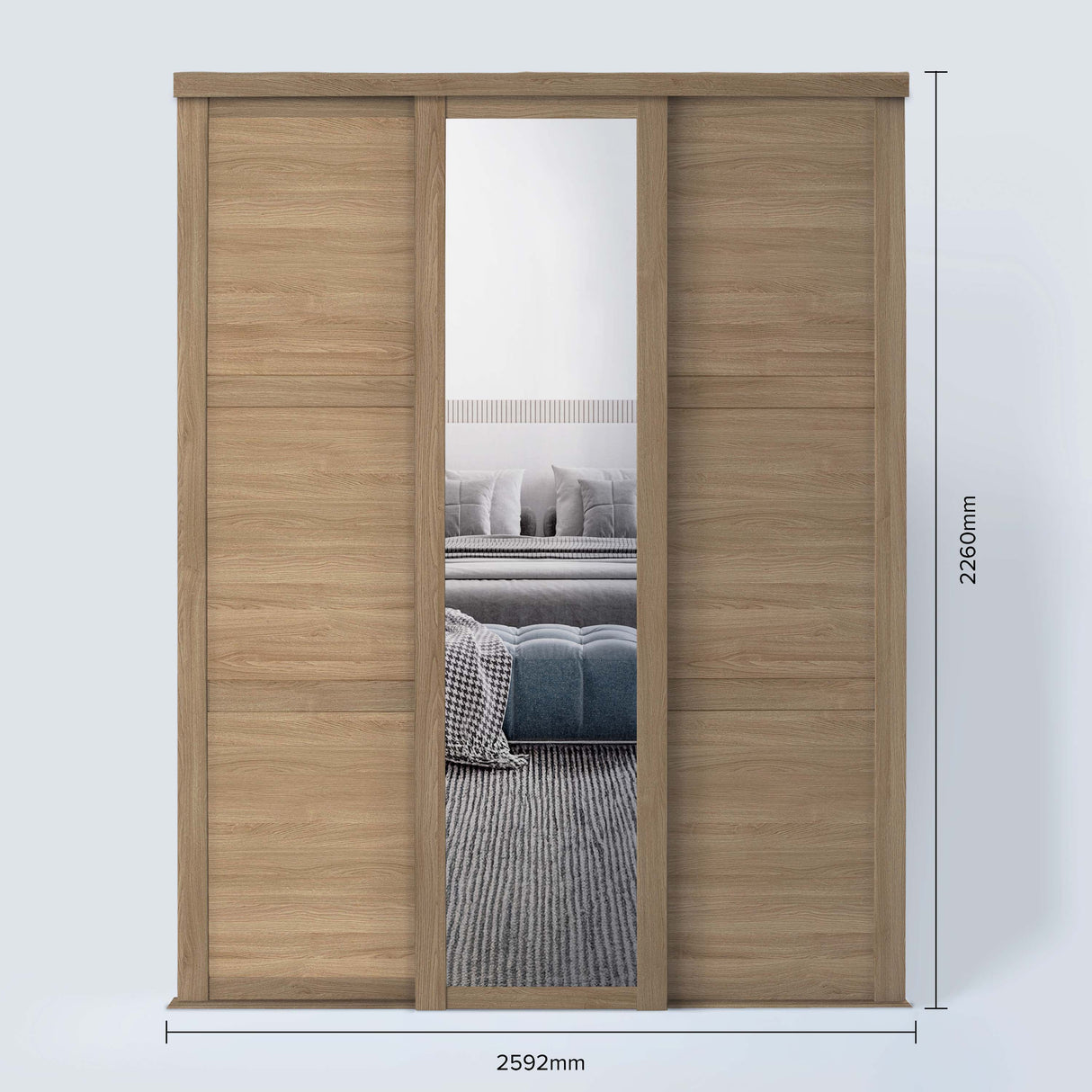 Spacepro Shaker 3 Door sliding wardrobe Kit Mirror Oak frame (w)2592mm - Bedrooms Plus