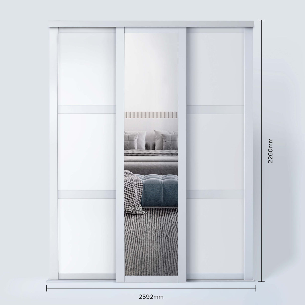 Spacepro Shaker 3 Door sliding wardrobe Kit Mirror White frame (w)2592mm - Bedrooms Plus