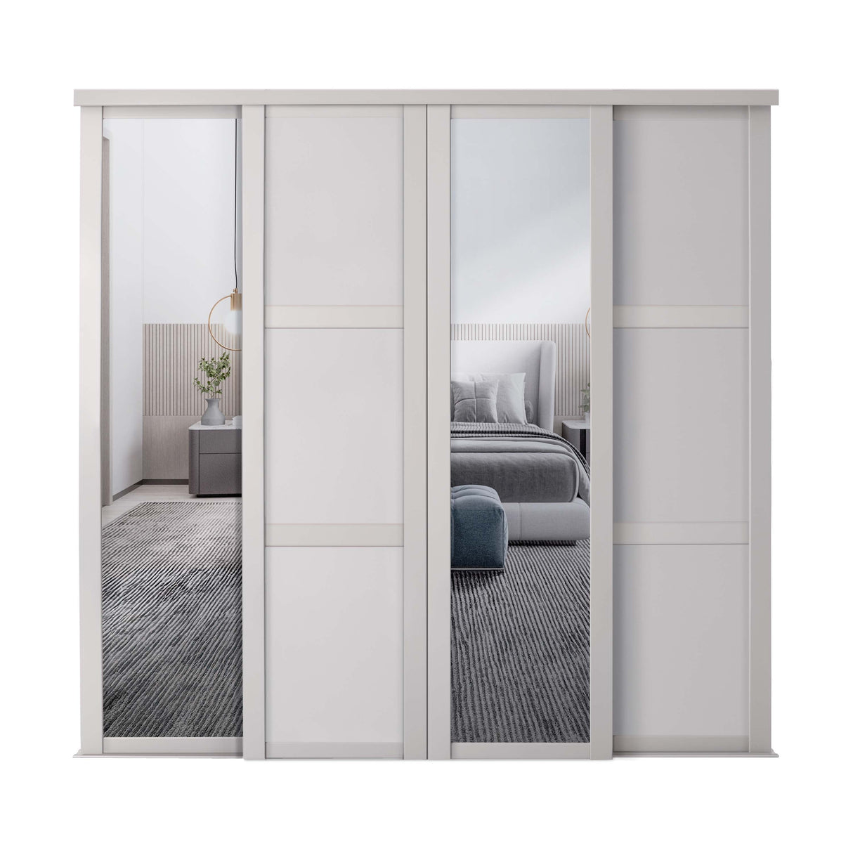 Spacepro Shaker 4 Door sliding wardrobe Kit Mirror Cashmere frame (w)2290mm - Bedrooms Plus