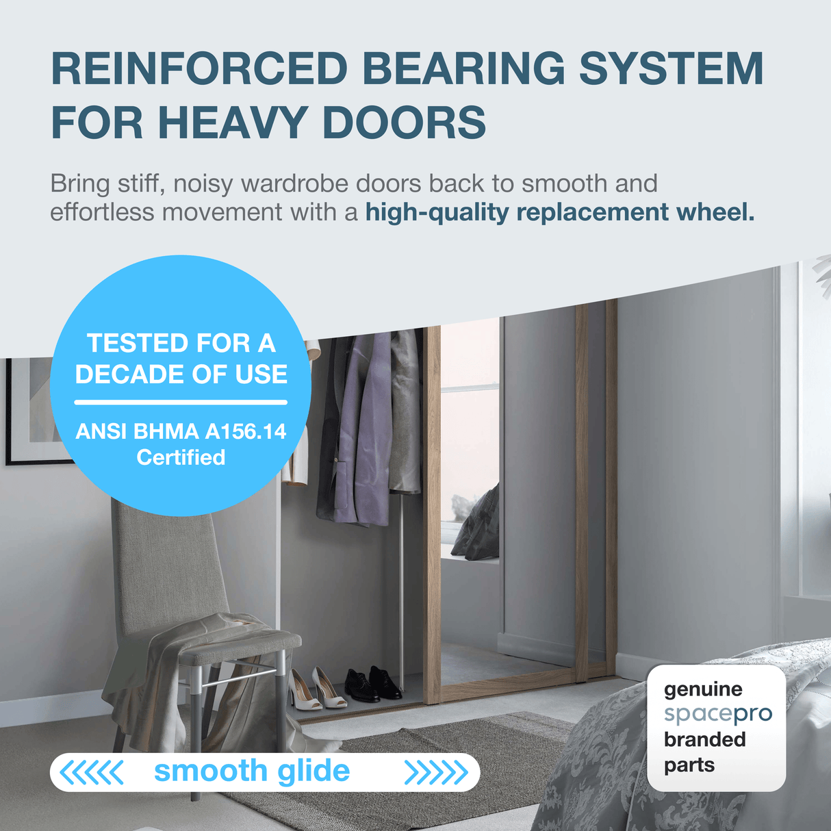 SpacePro Stanley/Acme Sliding Wardrobe Door Bottom Roller 17 - 4264Y - 050 50kg - Bedrooms Plus