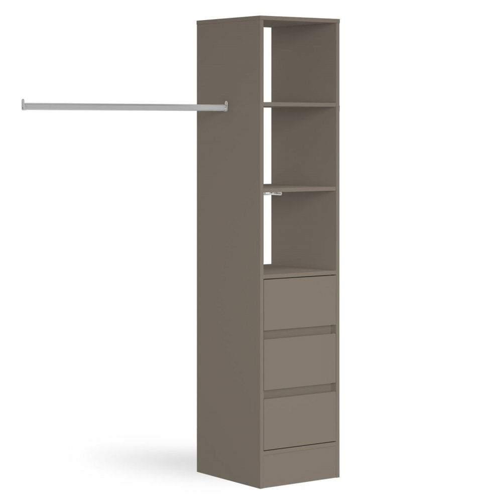 Stone Grey 3 Drawer Soft Close Wardrobe Shelving Unit with Hanging Bars - Bedrooms Plus
