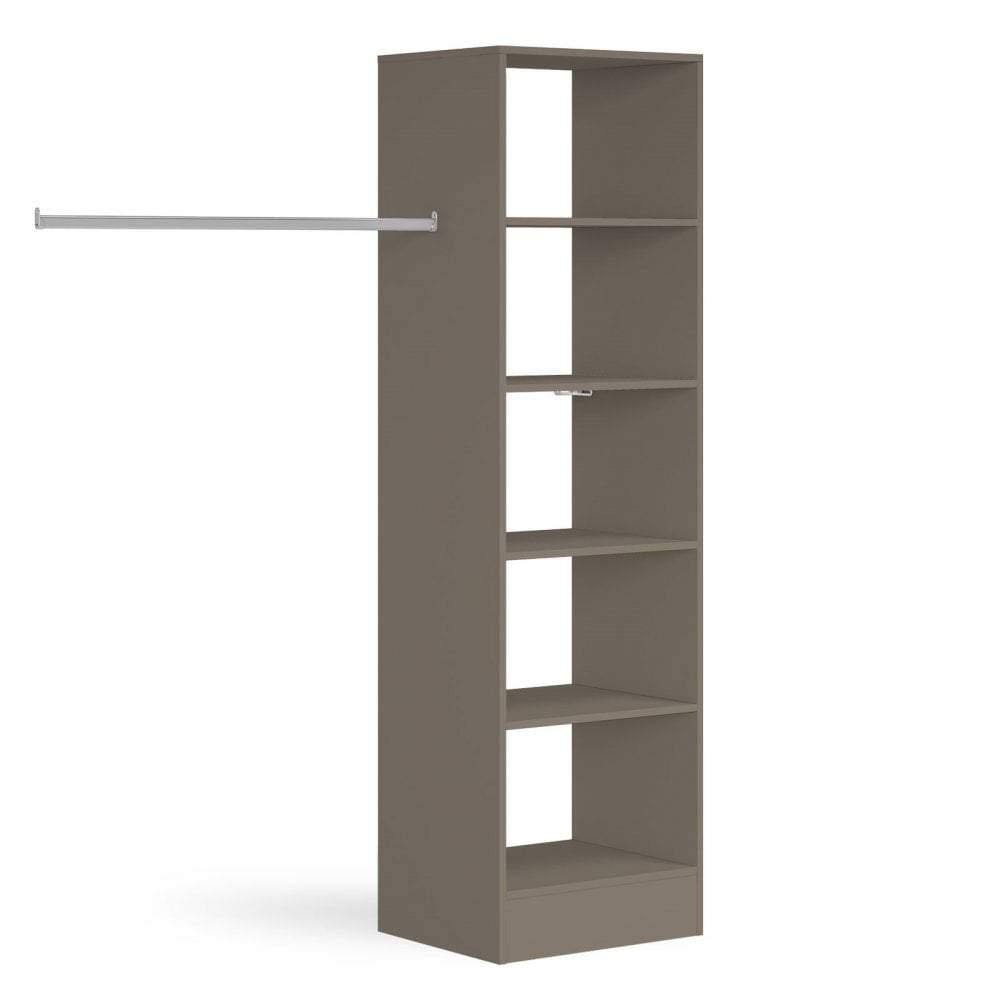 Stone Grey Wardrobe Shelving Unit with 5 Shelves and Hanging Bars - Bedrooms Plus