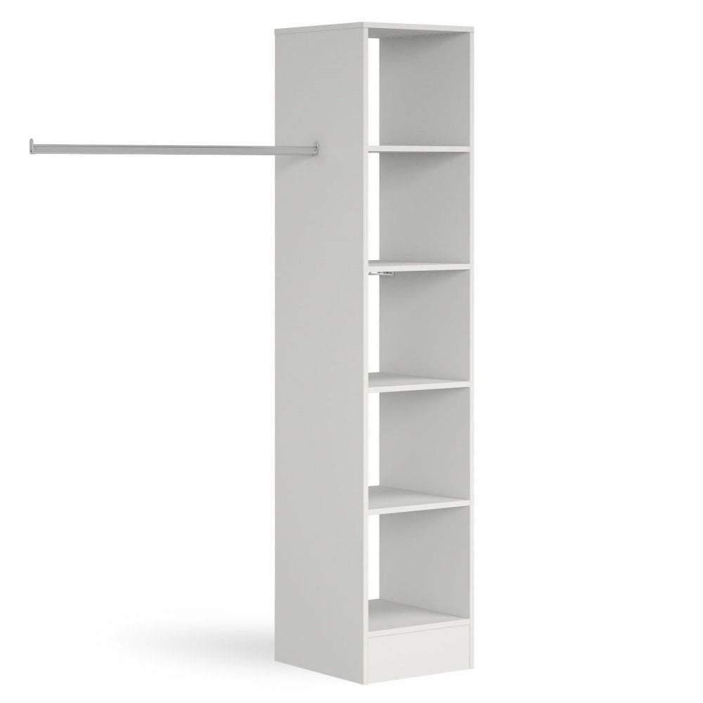 White Wardrobe Shelving Unit with 5 Shelves and Hanging Bars - Bedrooms Plus
