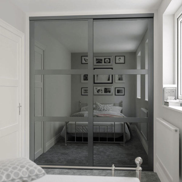Graphite Shaker Sliding Wardrobe Door Kit - 2 Door Grey Mirror - Made To Measure - Bedrooms Plus
