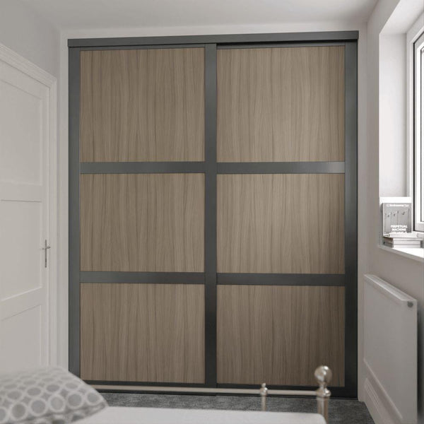 Graphite Shaker Sliding Wardrobe Door Kit - 2 Door Shorewood Panel - Made To Measure - Bedrooms Plus